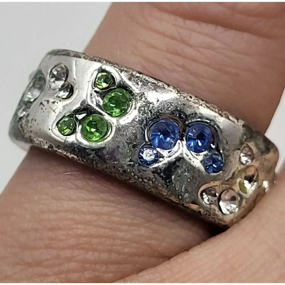 Exquisite Butterfly Silver Band Ring In A Size 6 W/Multi Colored Zirconia Stones